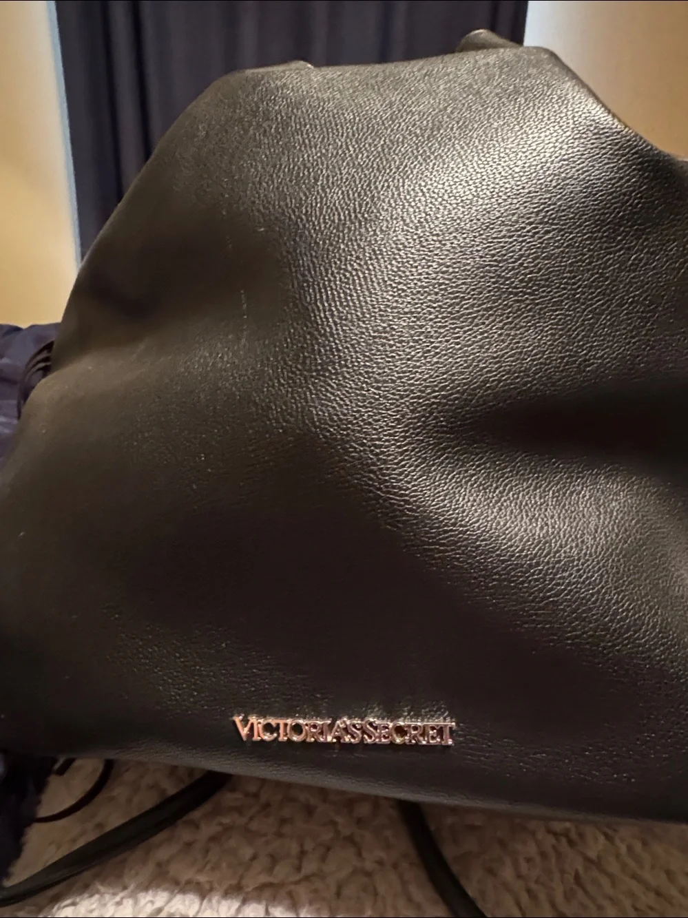 Victoria's Secret Black Fringe Drawstring Hobo Bag